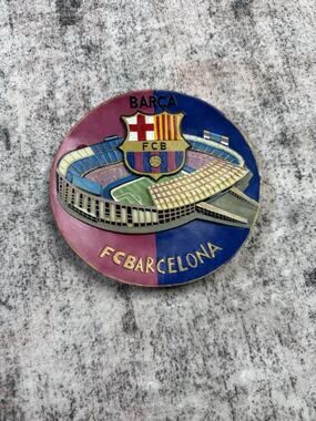 Vintage Ceramic Wall Hanging 3D Logo Barca FCB Arcelona Handmade Futbol Club 6"